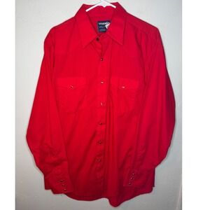Vintage Wrangler Cowboy Cut Western Shirt Mens 17-35 XL Red Pearl Snap Long Tail